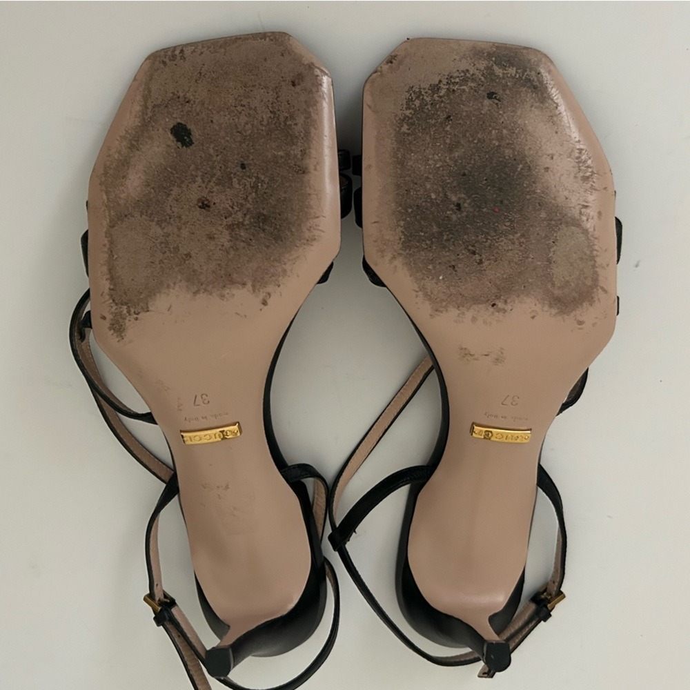 Gucci Victoria Classic Strappy Horsebit Black Leather Sandals Heels Shoes - 37 - Picture 12 of 14